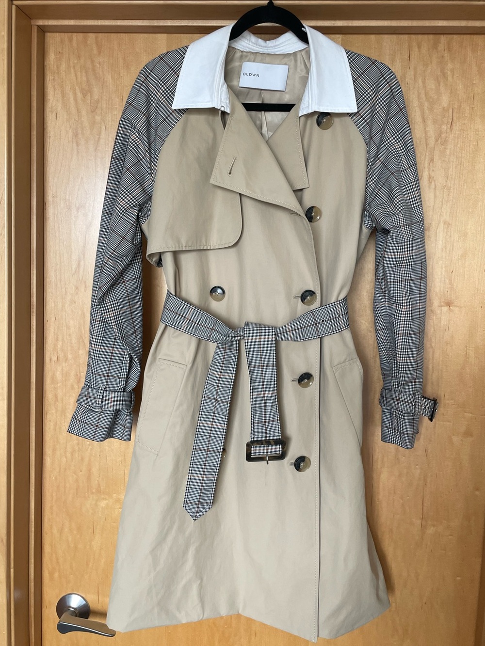 BLDWN Plaid & Trench Colorblock Coat Medium | Belted Double-Breasted Trench